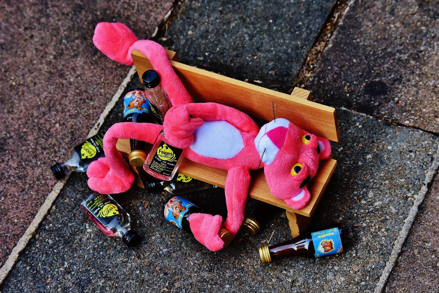 Pink Panther used to enact the behavior of an alcoholic